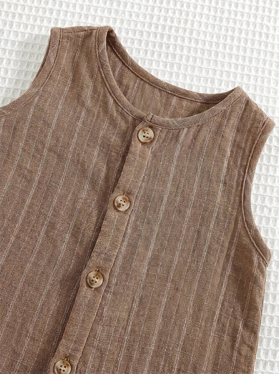 Boys Striped Linen-Blend Sleeveless Jumpsuit - Wenge