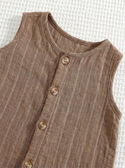 Boys Striped Linen-Blend Sleeveless Jumpsuit - Wenge