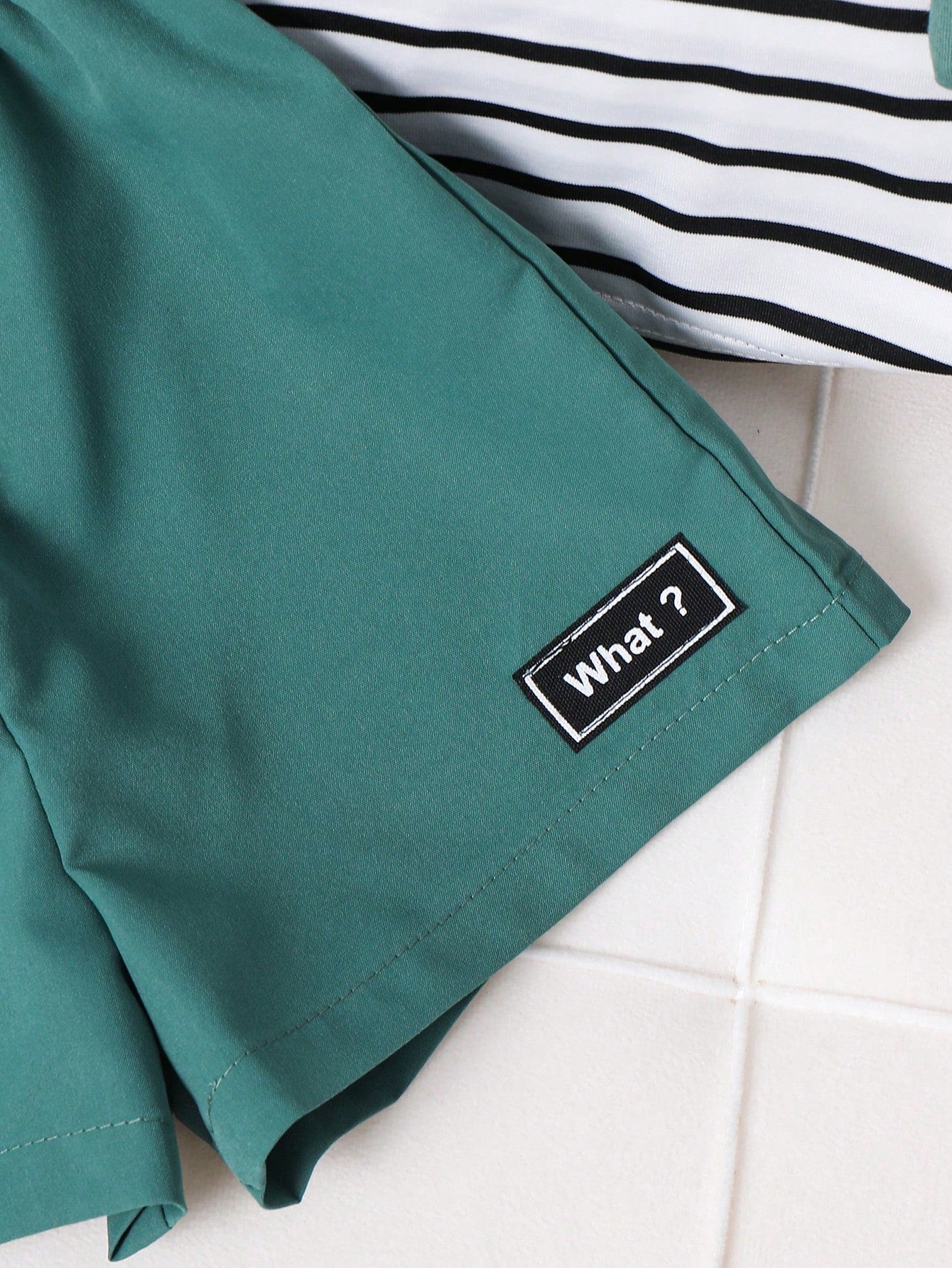 3pcs Unisex Stripe Sailor Collar Tee & Shorts Set - Isabelline | 21...