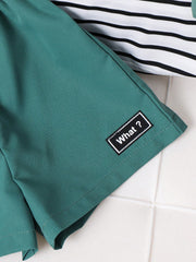 3pcs Unisex Stripe Sailor Collar Tee & Shorts Set - Isabelline | 21...