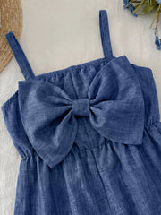 Girls Bow Front Spaghetti Strap Scallop Romper - Slate | 21 Century...