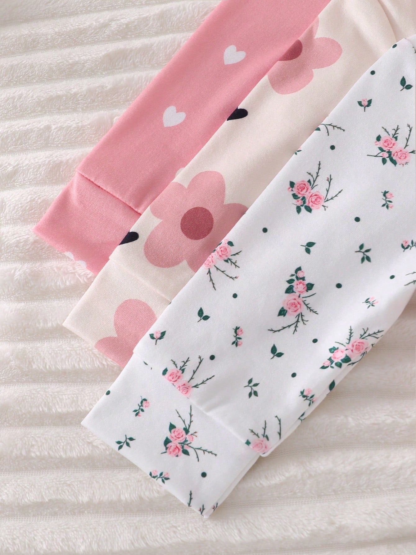 3pcs Baby Girls Floral & Heart Print Footed Sleepsuit Set - Blush |...