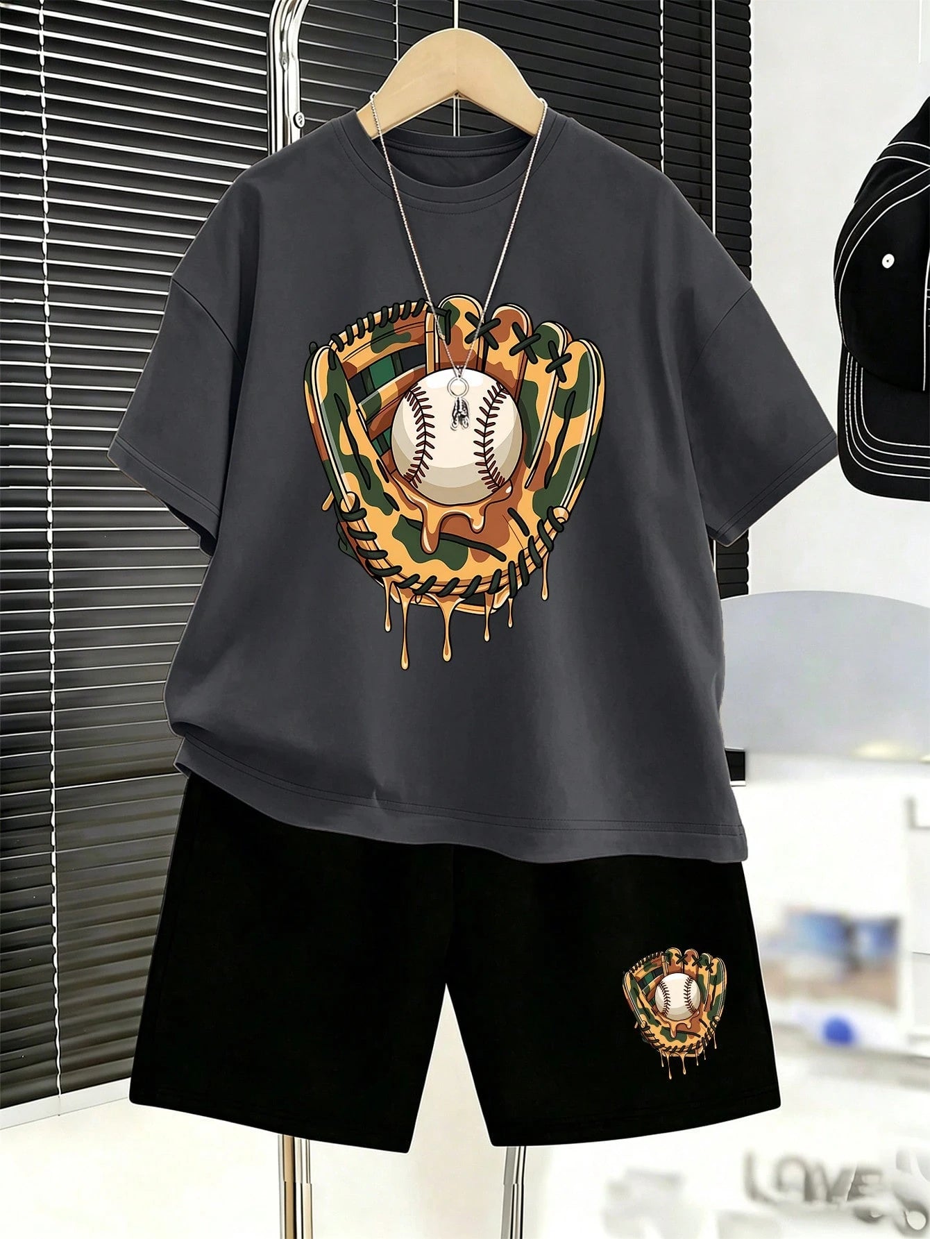 2pcs Boys Camo Baseball Graphic Tee & Shorts Set - Graphite | 21 Ce...