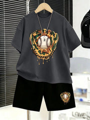 2pcs Boys Camo Baseball Graphic Tee & Shorts Set - Graphite | 21 Ce...