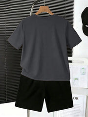 2pcs Boys Camo Baseball Graphic Tee & Shorts Set - Graphite | 21 Ce...
