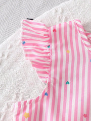 2pcs Little Girls Striped Ruffle Flutter Top & Wide-Leg Pants Set -...