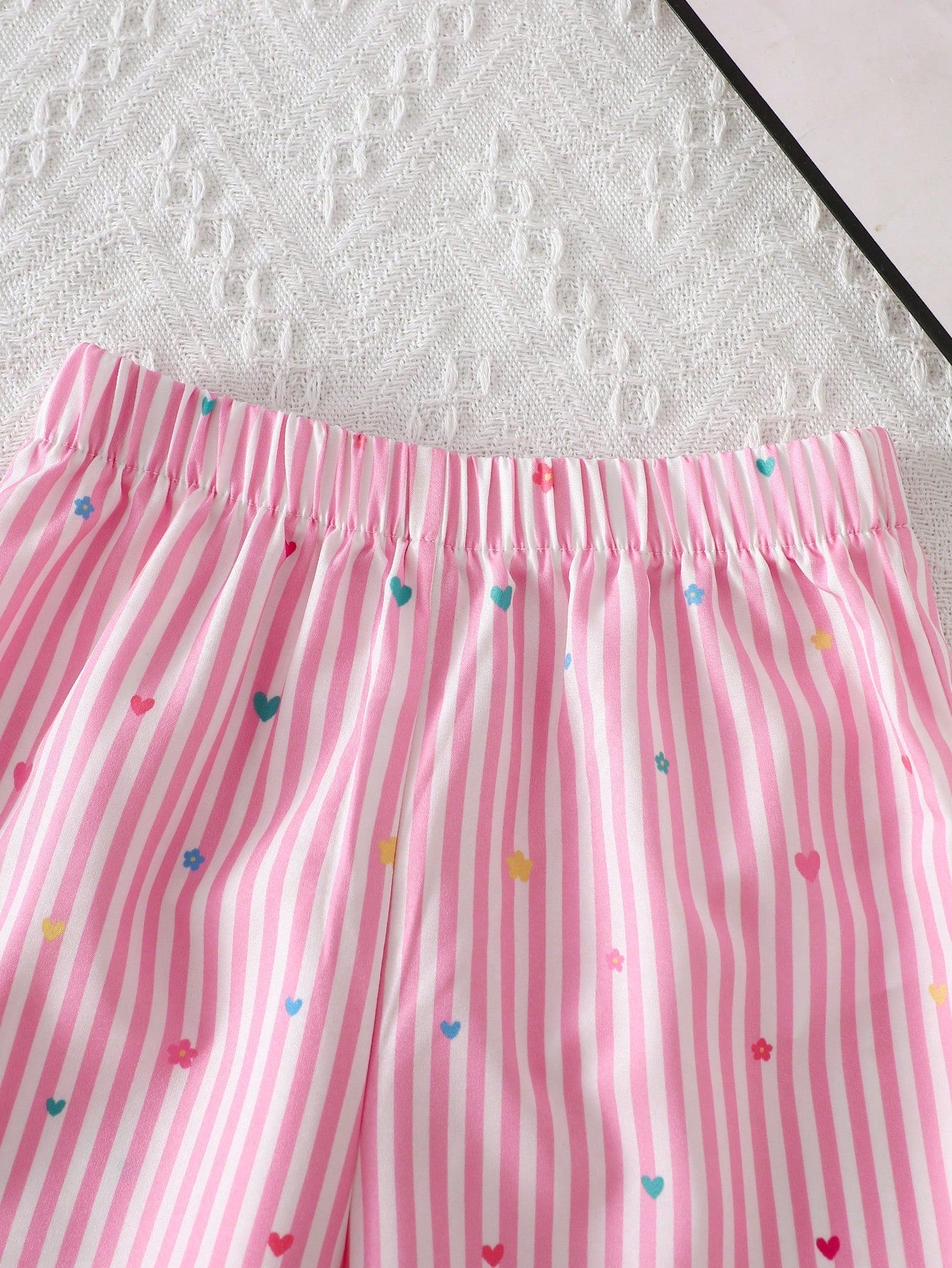 2pcs Little Girls Striped Ruffle Flutter Top & Wide-Leg Pants Set -...