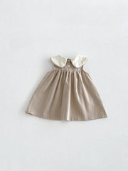Girls Sailor Collar Bow Flared Sleeveless Dress - Griege