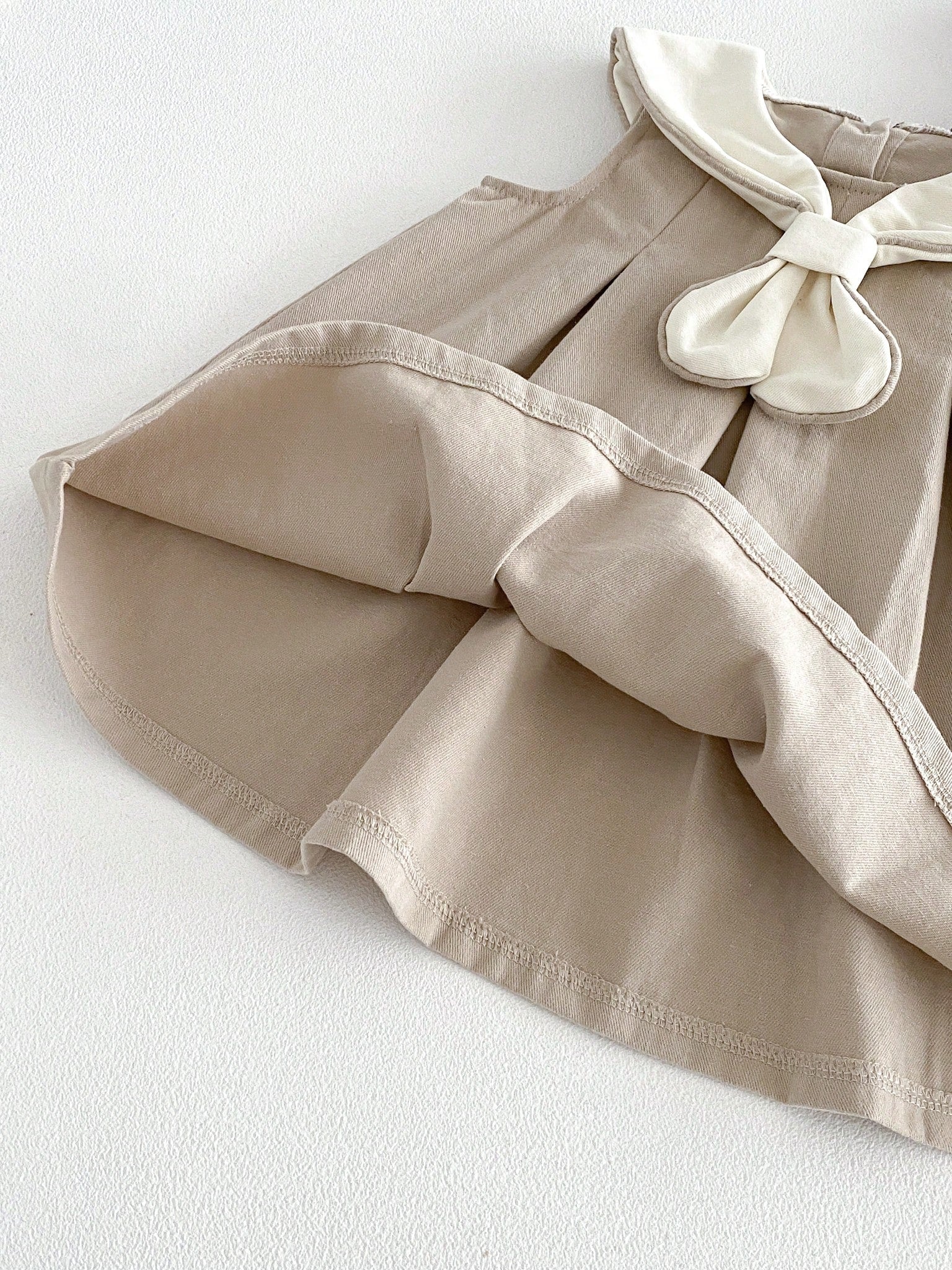 Girls Sailor Collar Bow Flared Sleeveless Dress - Griege