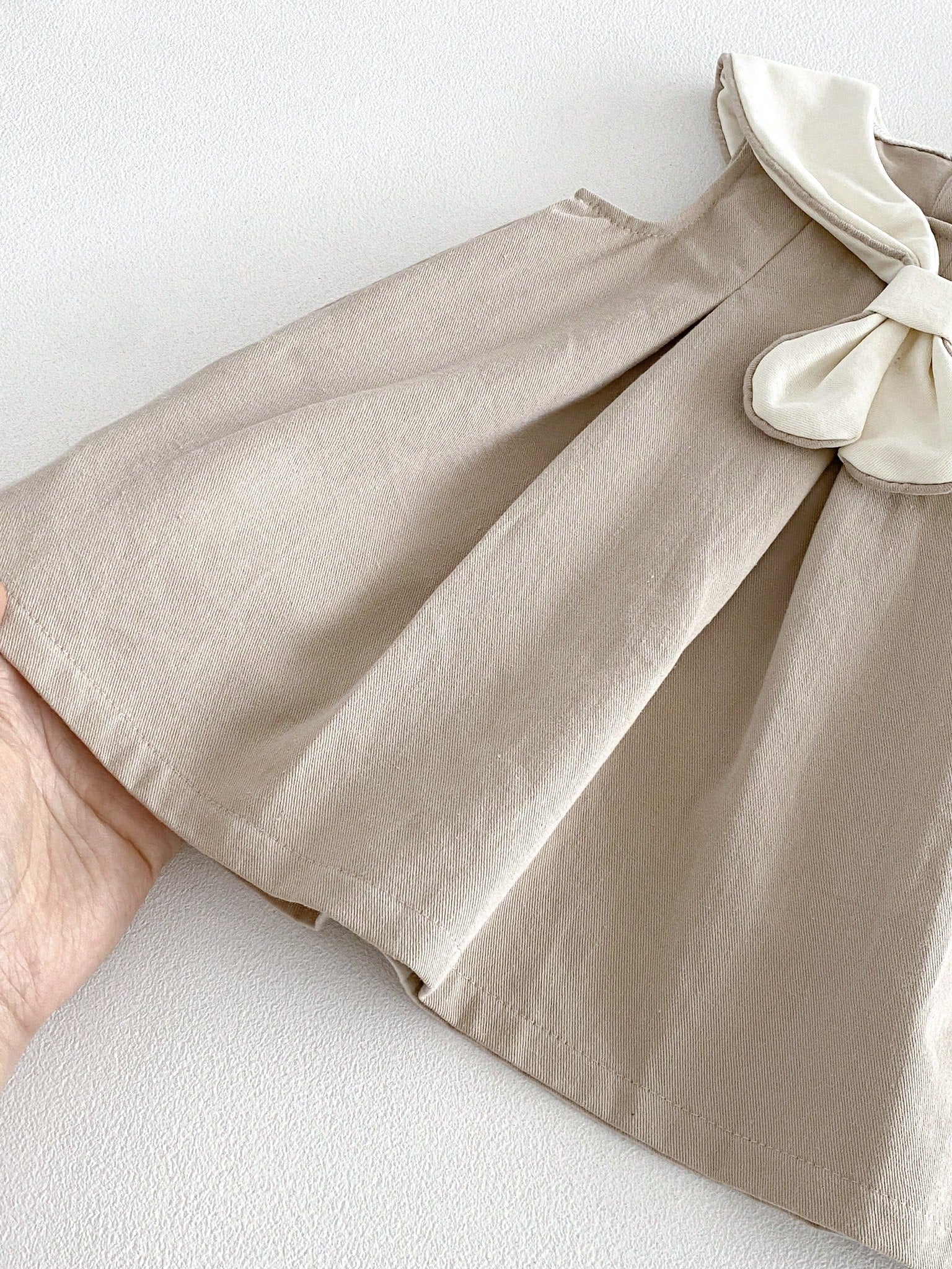 Girls Sailor Collar Bow Flared Sleeveless Dress - Griege