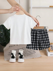 2pcs Boys Plaid Bow-Tie Tee & Shorts Set - Onyx | 21 Century Kids