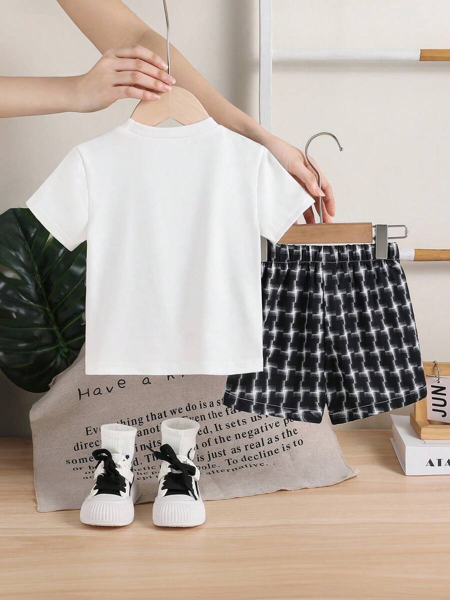 2pcs Boys Plaid Bow-Tie Tee & Shorts Set - Onyx | 21 Century Kids