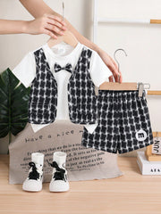 2pcs Boys Plaid Bow-Tie Tee & Shorts Set - Onyx | 21 Century Kids