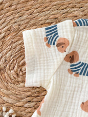 Boys Dog Print Muslin Shirt & Shorts Set - Ecru
