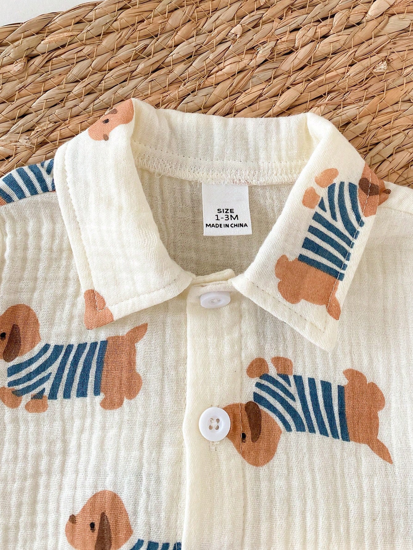 Boys Dog Print Muslin Shirt & Shorts Set - Ecru
