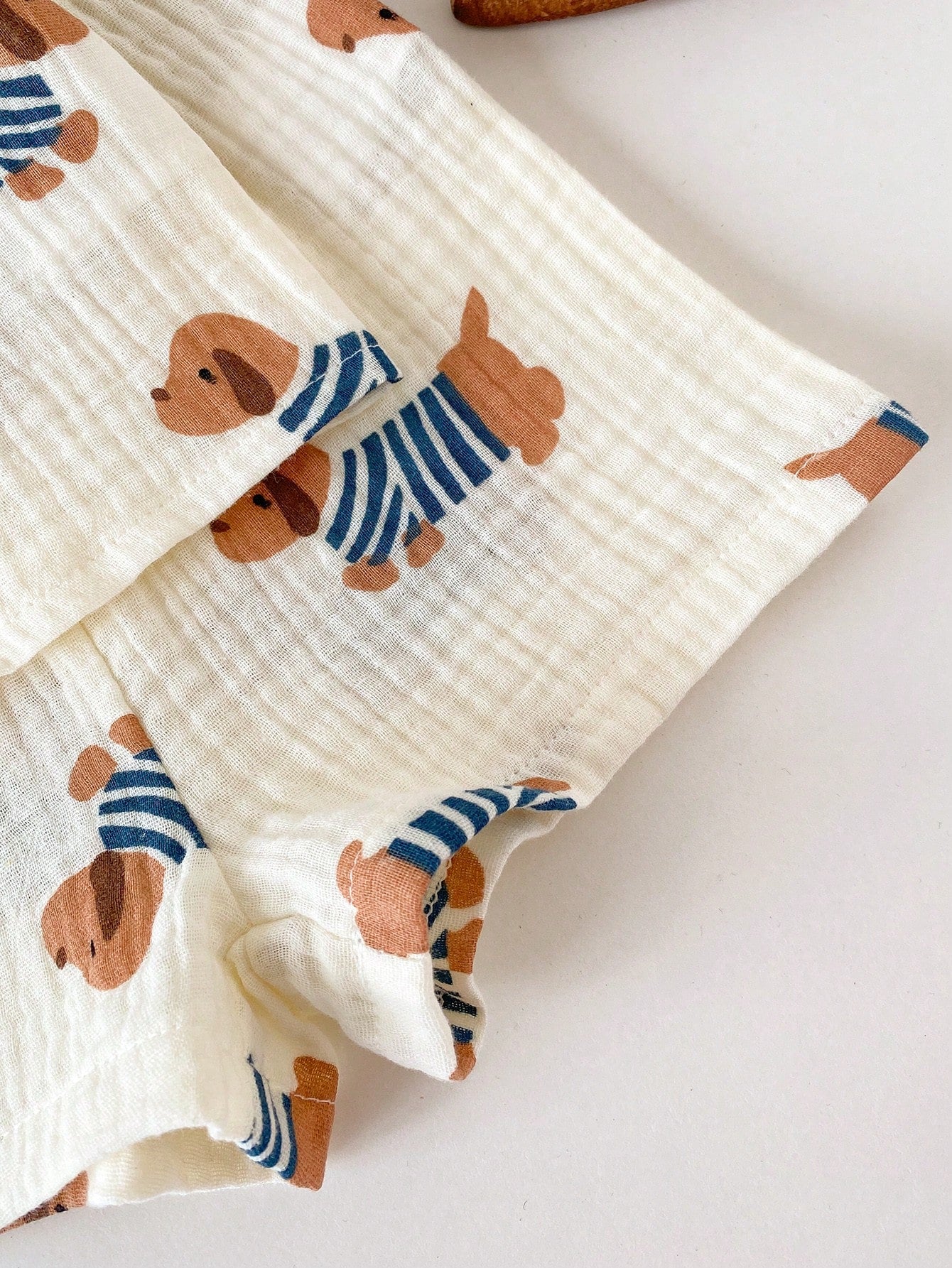 Boys Dog Print Muslin Shirt & Shorts Set - Ecru