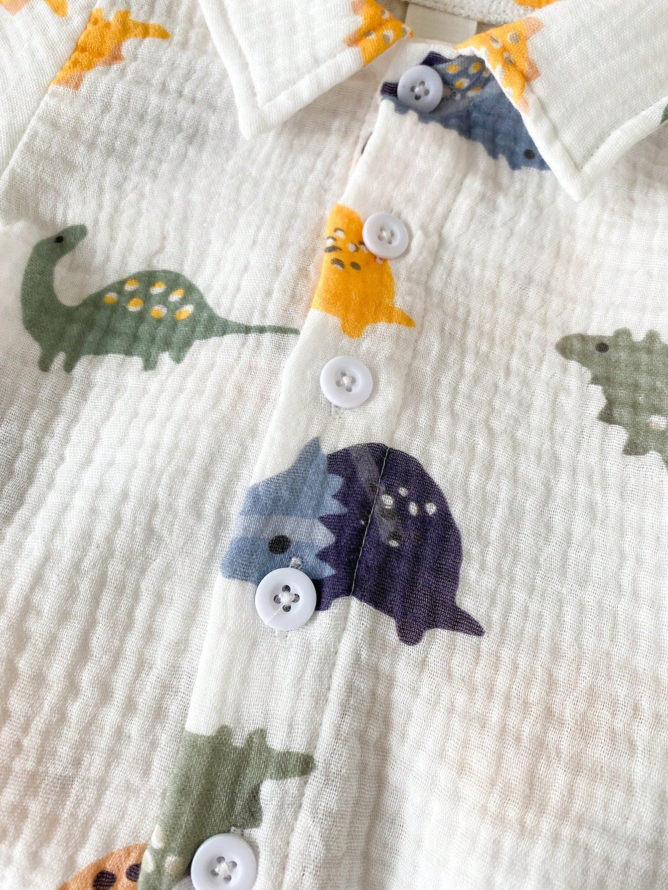 Baby Boys Dinosaur Print Collar Shirt & Shorts Set - Ivory