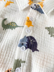 Baby Boys Dinosaur Print Collar Shirt & Shorts Set - Ivory