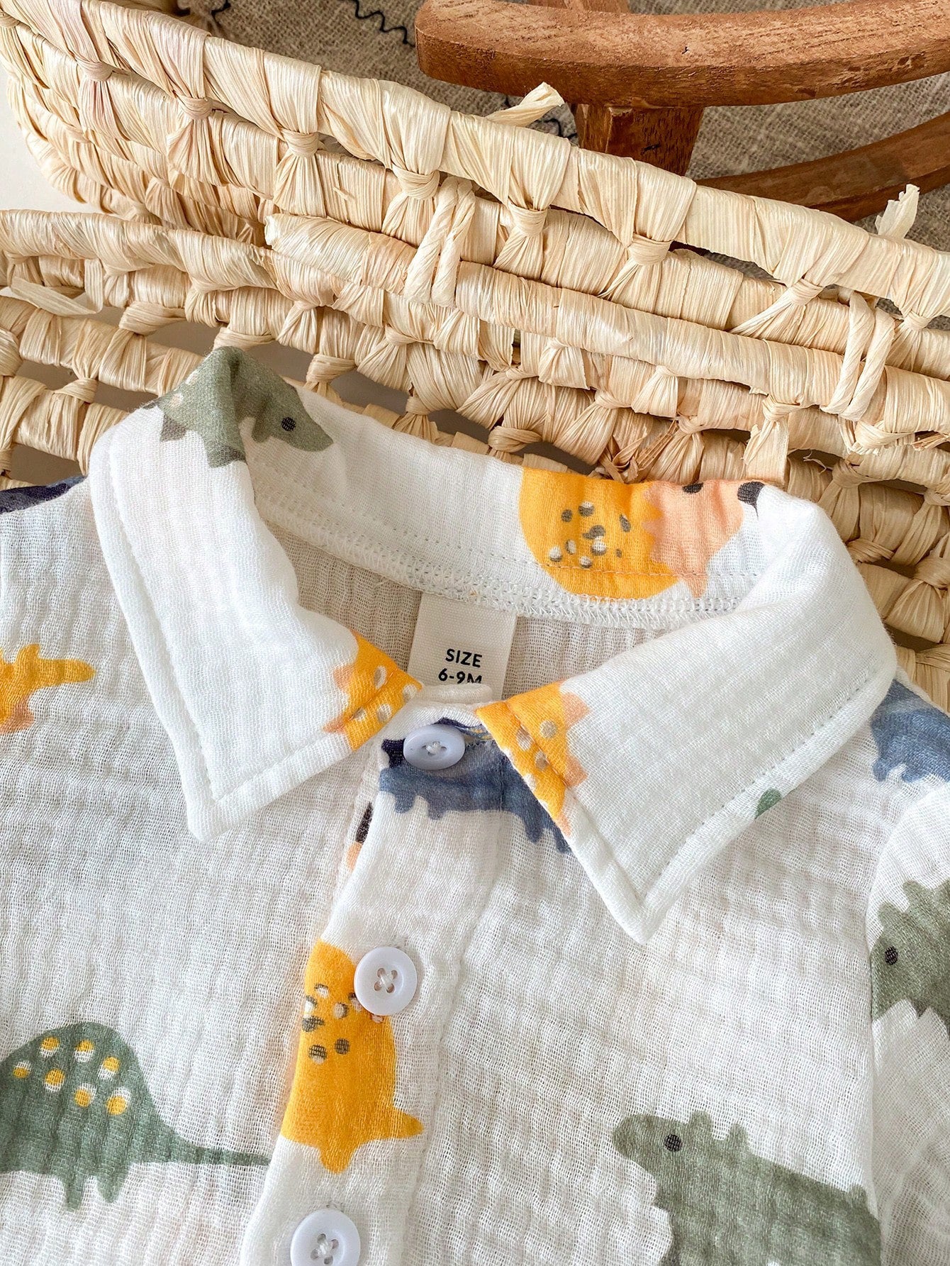 Baby Boys Dinosaur Print Collar Shirt & Shorts Set - Ivory
