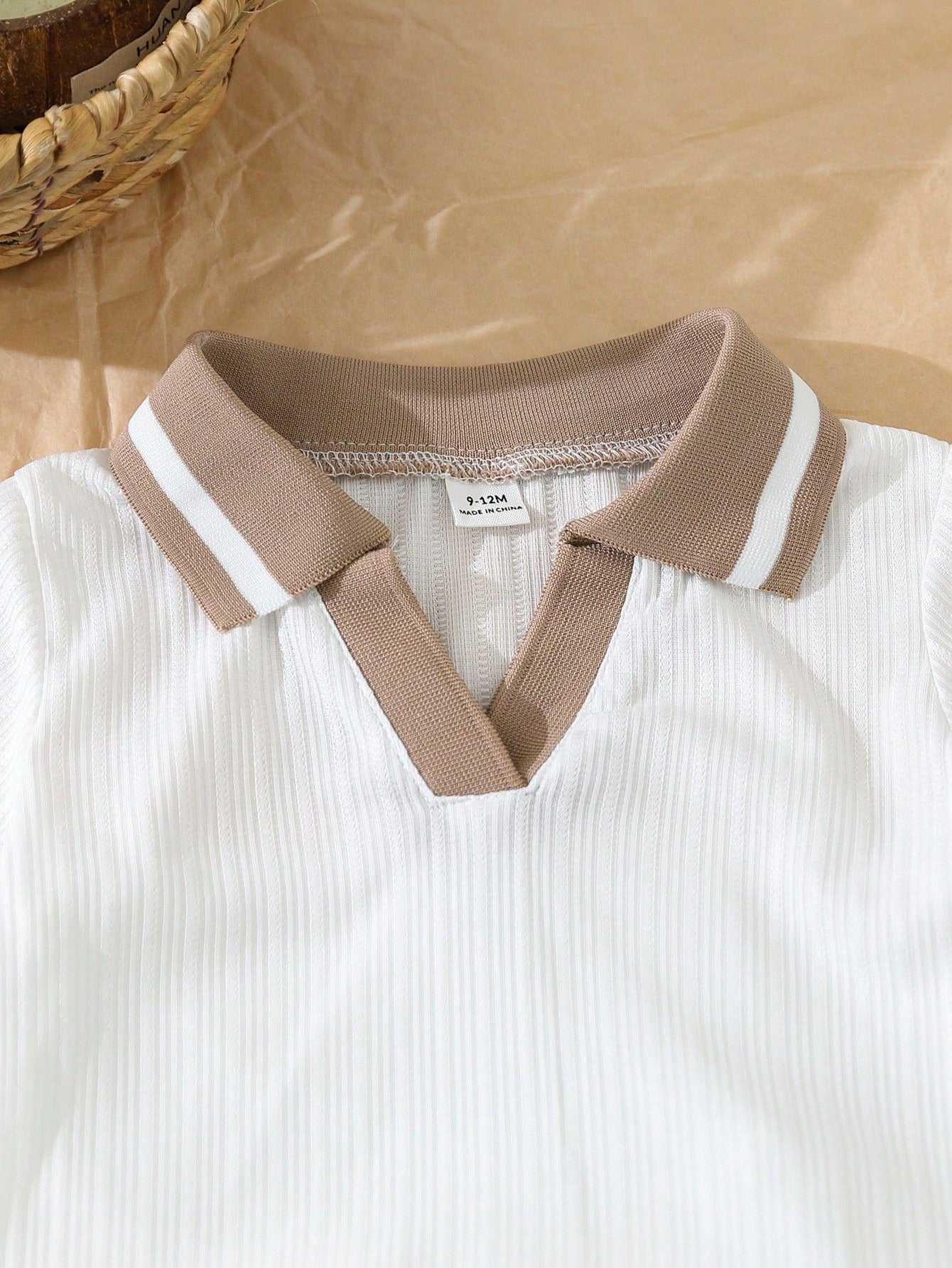 2pcs Boys Ribbed Polo Shirt & Shorts Set - Ivory