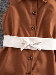 Little Girls Ruffle Hem Belted Shirt Dress - Ochre | 21 Century Kids