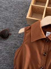 Little Girls Ruffle Hem Belted Shirt Dress - Ochre | 21 Century Kids