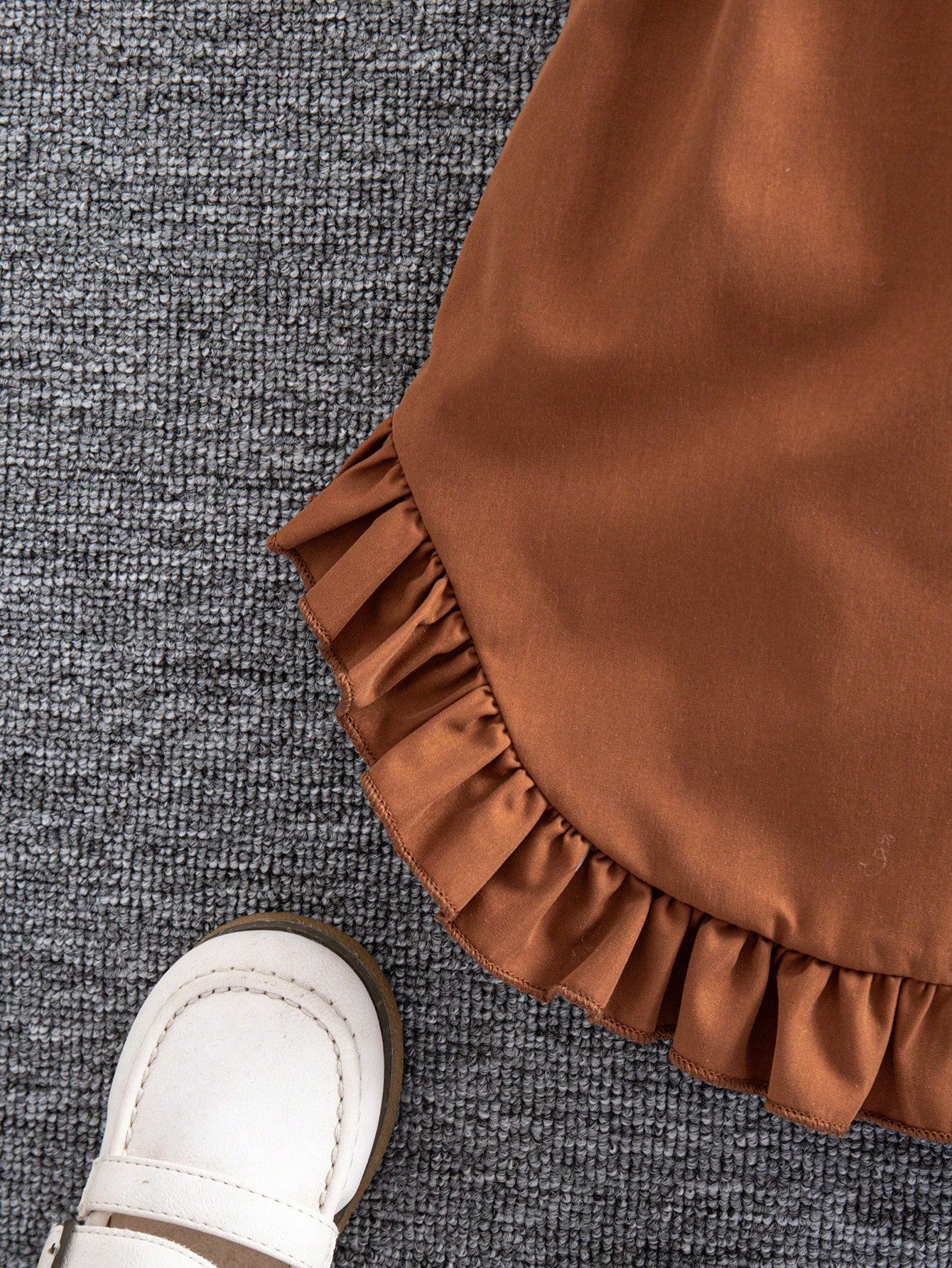 Little Girls Ruffle Hem Belted Shirt Dress - Ochre | 21 Century Kids