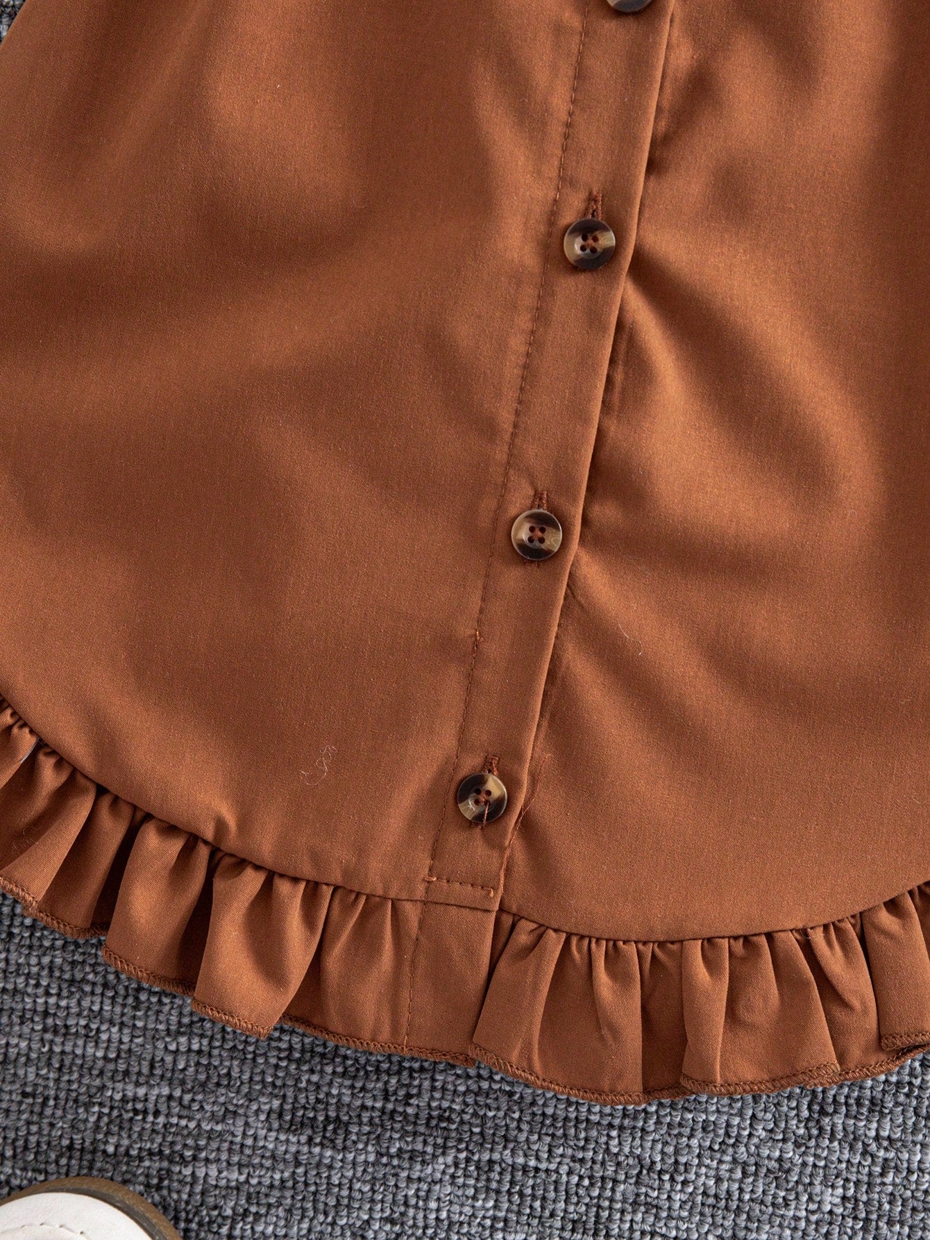 Little Girls Ruffle Hem Belted Shirt Dress - Ochre | 21 Century Kids