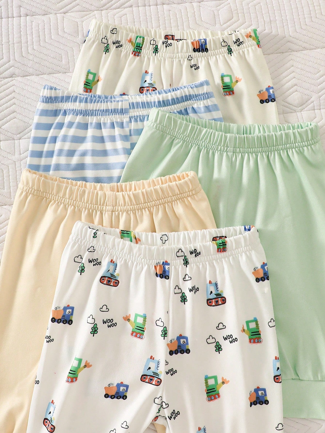 5pcs Baby Boys Train Print Bodysuit, Jogger & Knotted Hat Set - Ivo...
