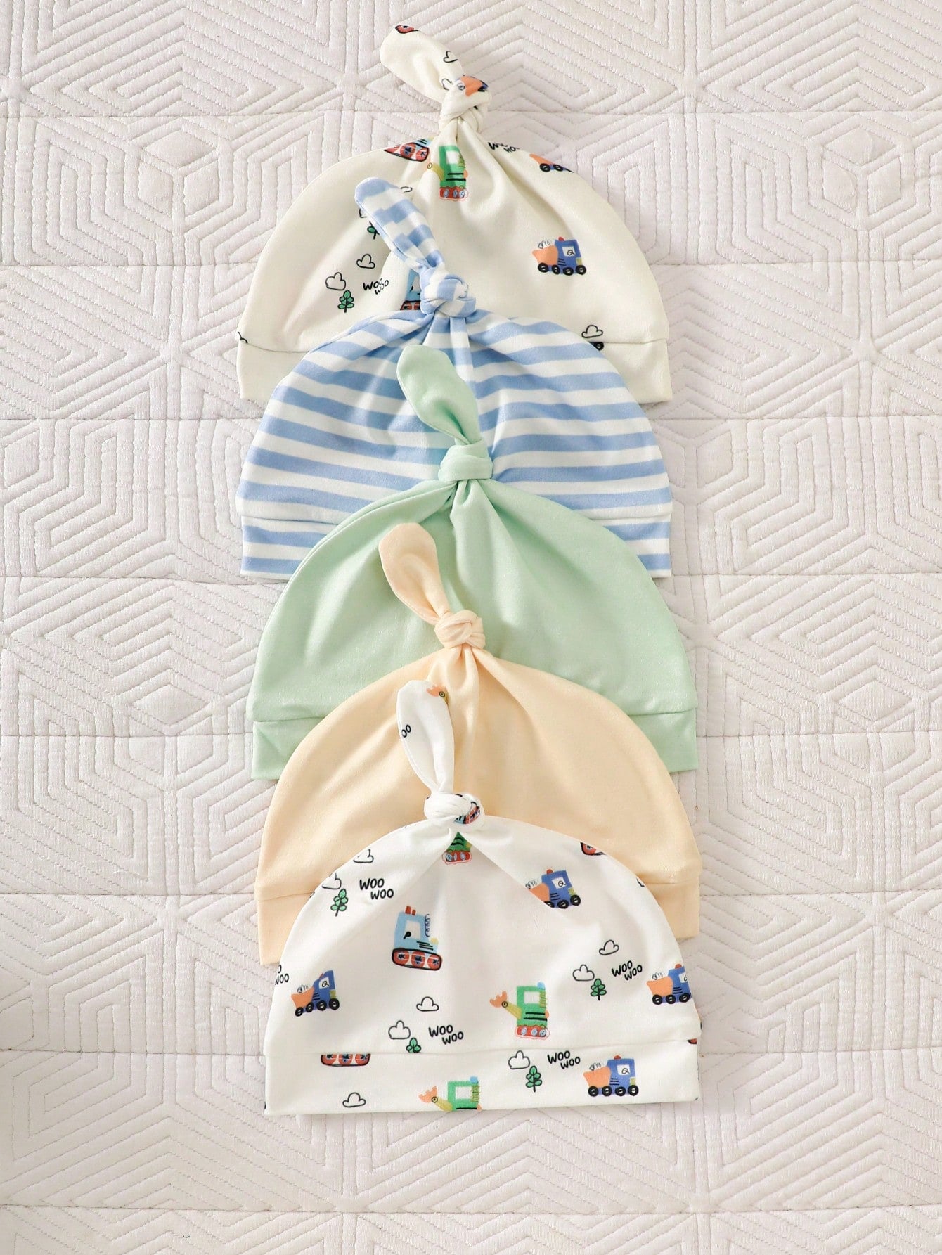 5pcs Baby Boys Train Print Bodysuit, Jogger & Knotted Hat Set - Ivo...