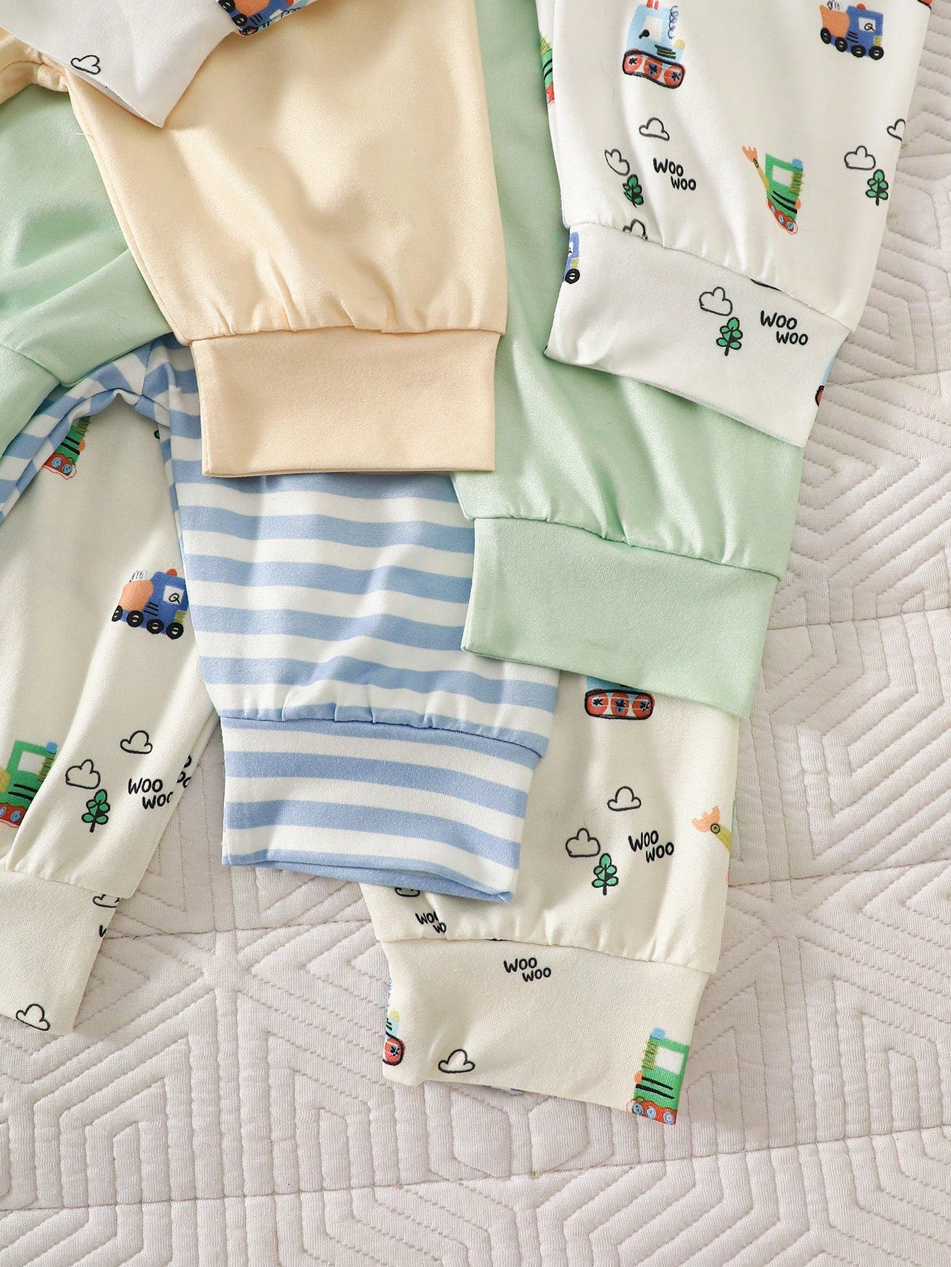 5pcs Baby Boys Train Print Bodysuit, Jogger & Knotted Hat Set - Ivo...