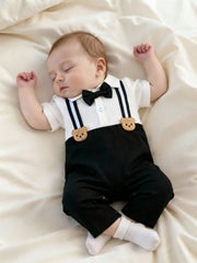 Baby Boys Bear Appliqué Bow Tie Formal Romper - Onyx | 21 Century Kids