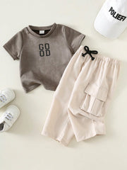 2pcs Boys 'Good' Graphic Tee & Cargo Pants Set - Wenge | 21 Century...