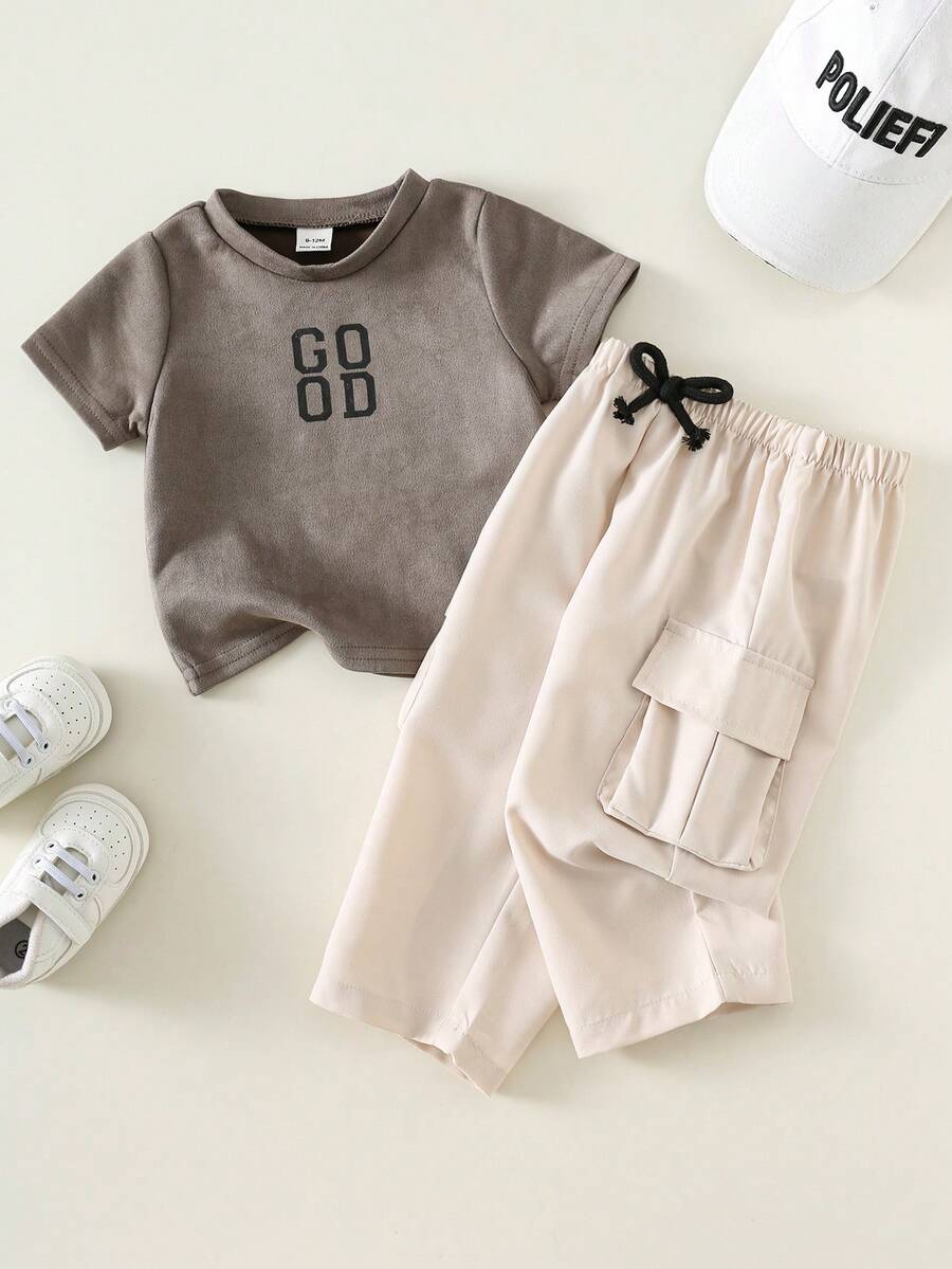 2pcs Boys 'Good' Graphic Tee & Cargo Pants Set - Wenge | 21 Century...