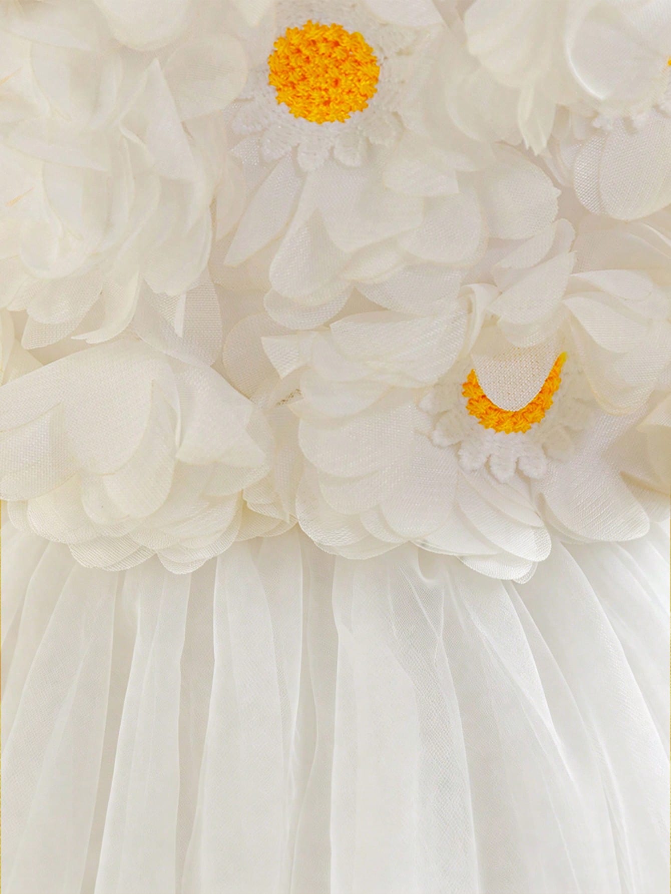 2pcs Girls Daisy Appliqué Tulle Dress & Headband Set - Ivory | 21 C...