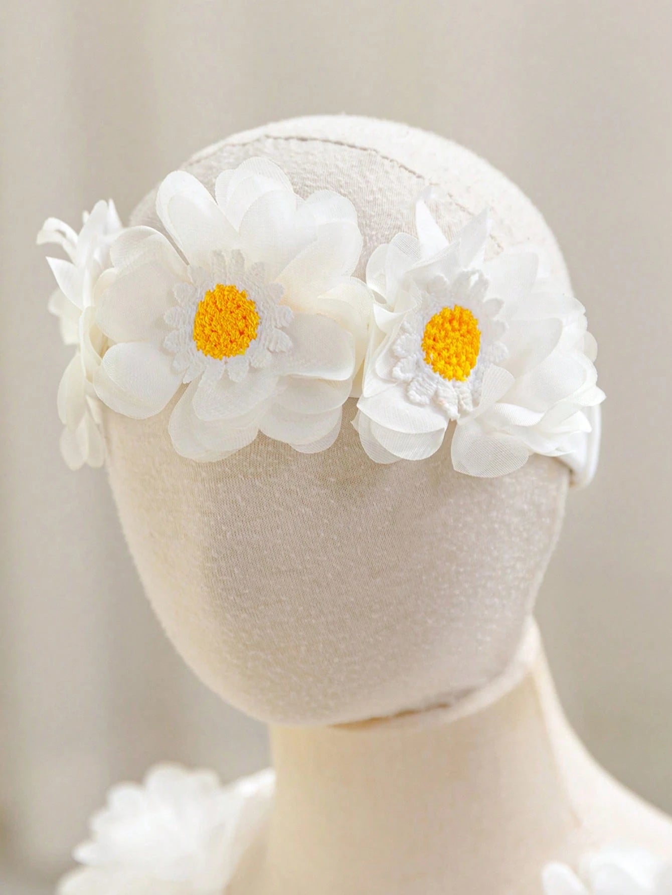 2pcs Girls Daisy Appliqué Tulle Dress & Headband Set - Ivory | 21 C...