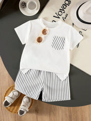 Boys Stripe Pocket Tee & Bermuda Shorts Set - Ivory