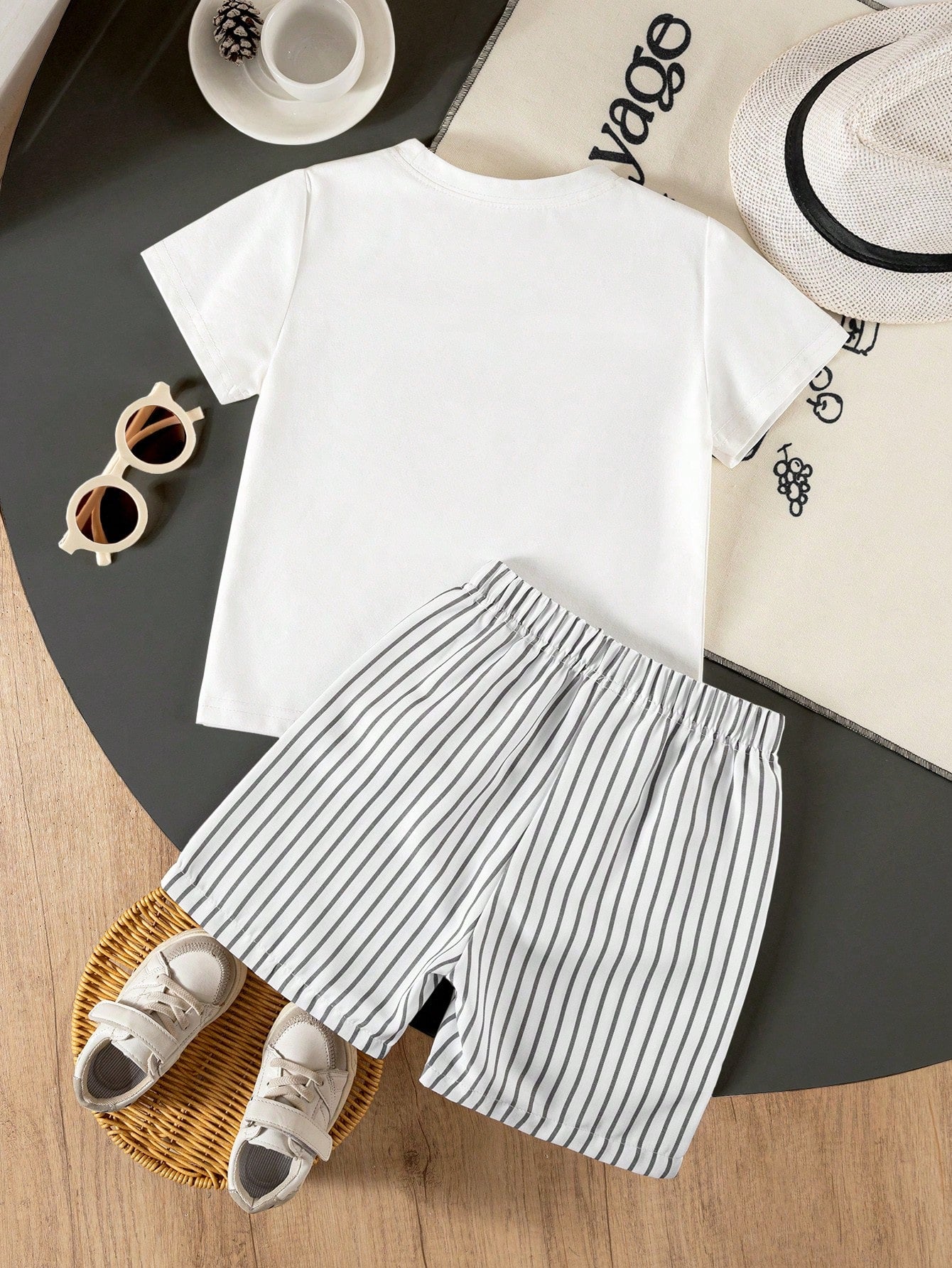 Boys Stripe Pocket Tee & Bermuda Shorts Set - Ivory
