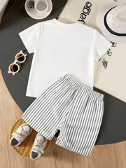 Boys Stripe Pocket Tee & Bermuda Shorts Set - Ivory