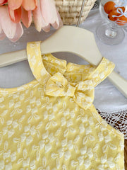 2pcs Girls Floral Jacquard Bow Halter Top & Shorts Set - Buttercup