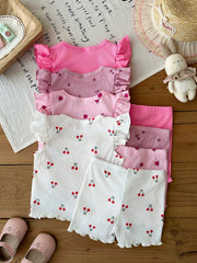 8pcs Girls Ribbed Ruffle Tee & Pants Set - Fuchsia | 21 Century Kids