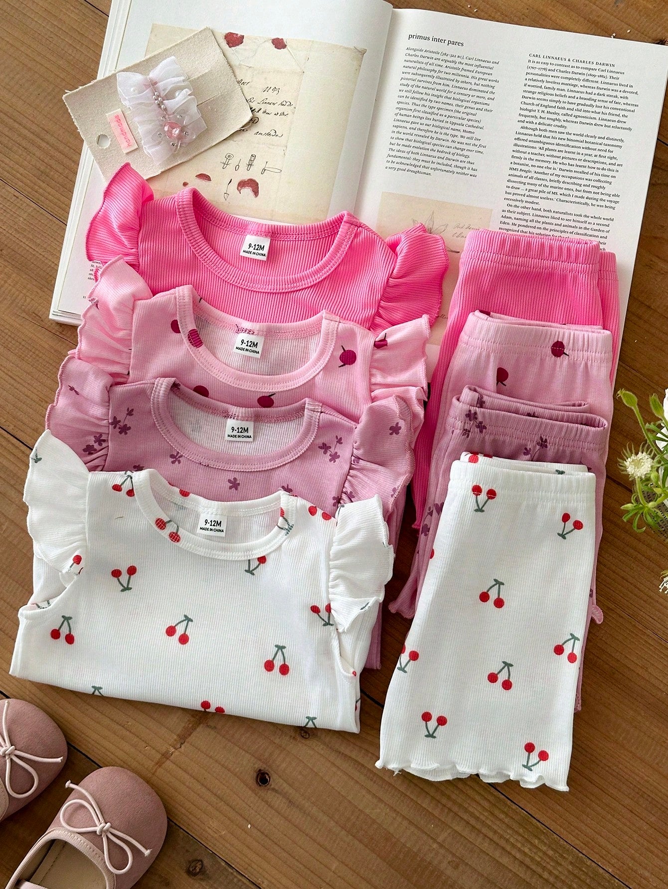 8pcs Girls Ribbed Ruffle Tee & Pants Set - Fuchsia | 21 Century Kids
