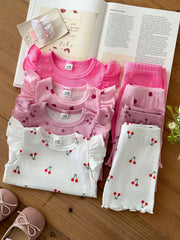 8pcs Girls Ribbed Ruffle Tee & Pants Set - Fuchsia | 21 Century Kids