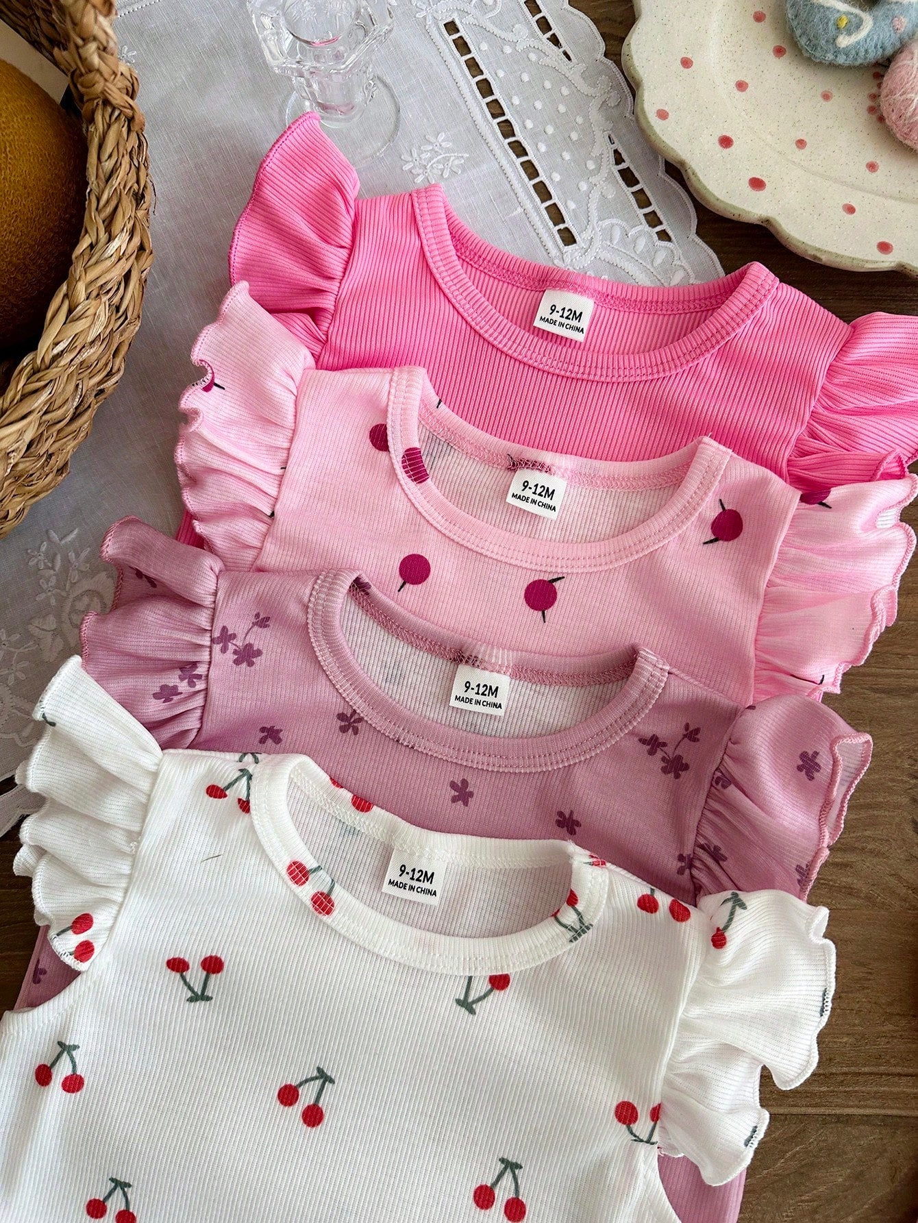 8pcs Girls Ribbed Ruffle Tee & Pants Set - Fuchsia | 21 Century Kids
