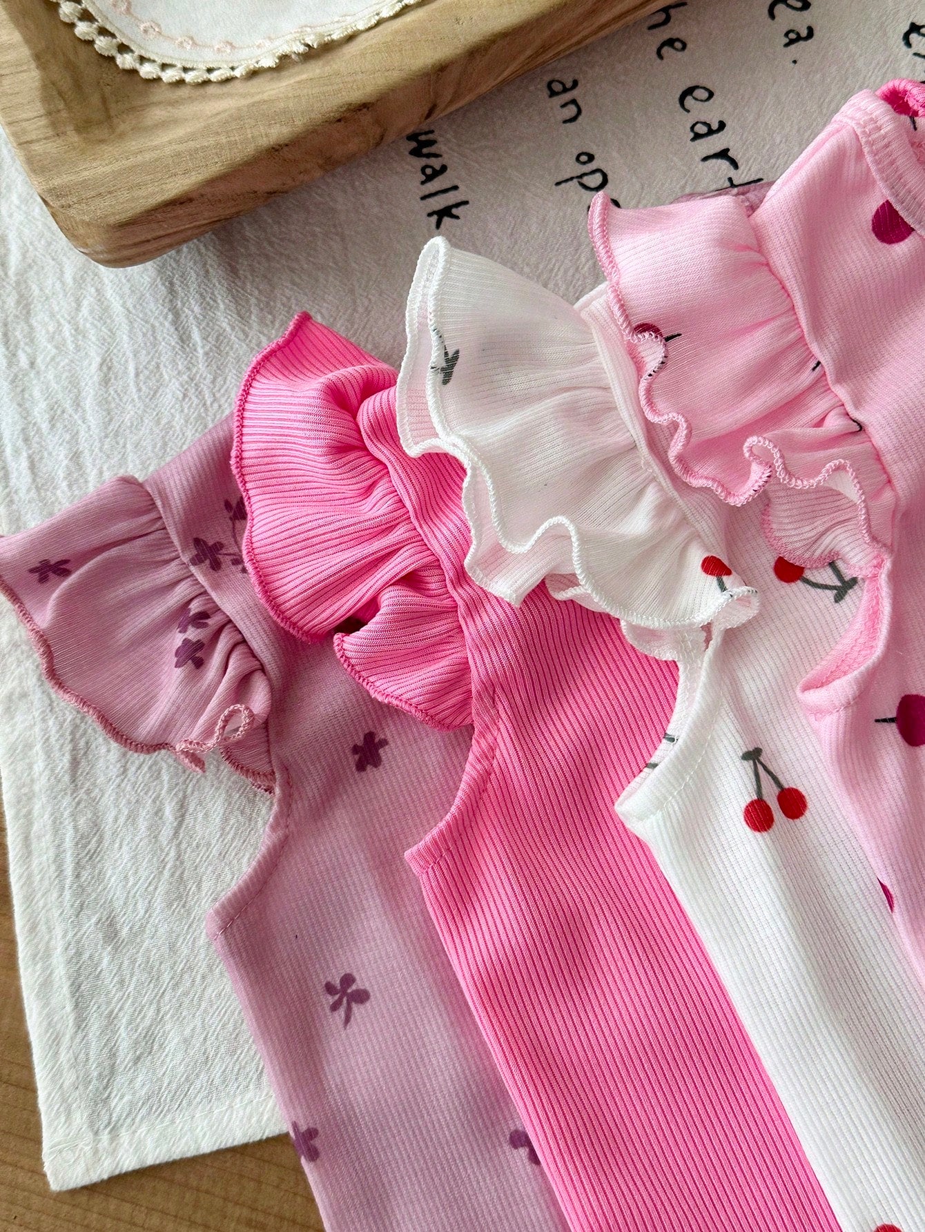 8pcs Girls Ribbed Ruffle Tee & Pants Set - Fuchsia | 21 Century Kids