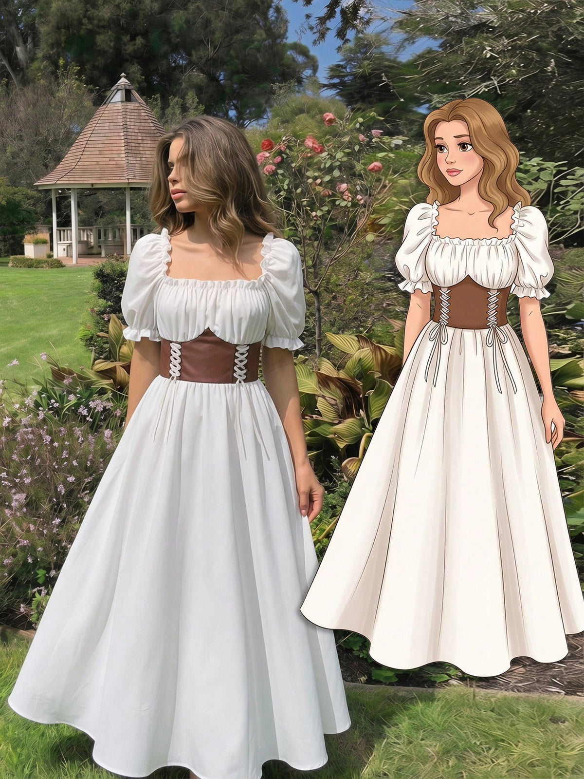 Big Girls Puff Sleeve Corset Waist Midi Dress - Ivory | 21 Century ...