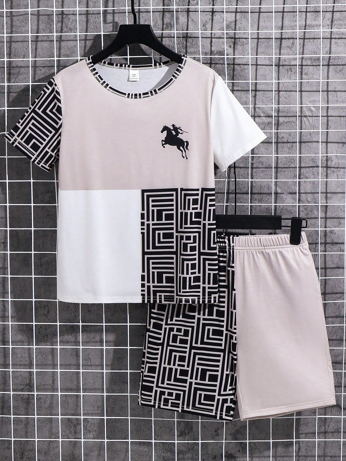 2pcs Big Boys Geometric Print T-Shirt & Shorts Set - Greige | 21 Ce...