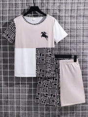 2pcs Big Boys Geometric Print T-Shirt & Shorts Set - Greige | 21 Ce...