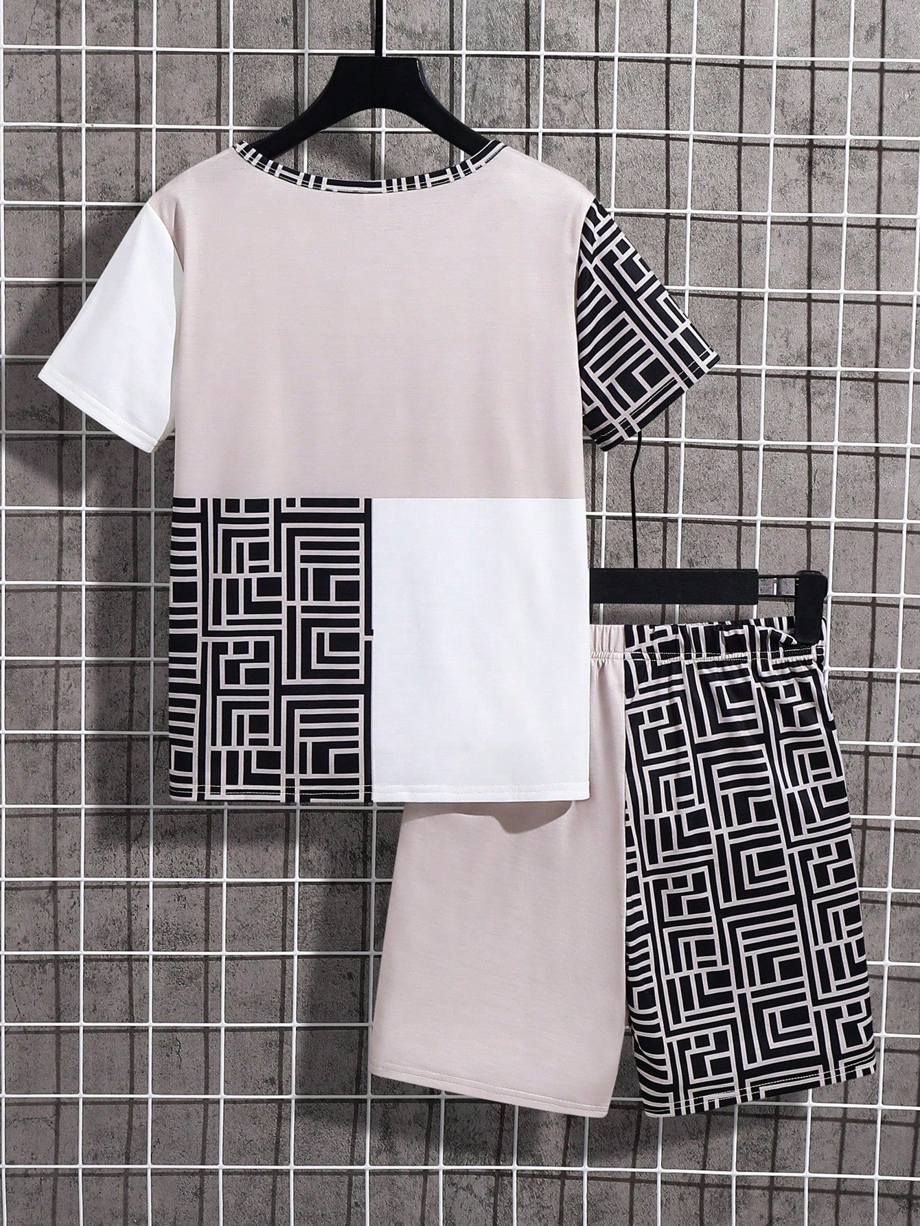 2pcs Big Boys Geometric Print T-Shirt & Shorts Set - Greige | 21 Ce...