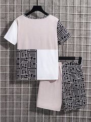 2pcs Big Boys Geometric Print T-Shirt & Shorts Set - Greige | 21 Ce...
